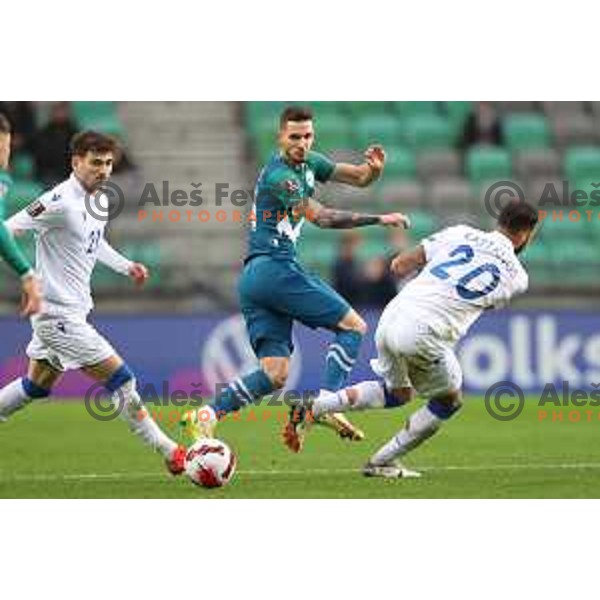 Petar Stojanovic in action during FIFA World Cup 2022 Qualifiers match between Slovenia and Cyprus in Stozice, Ljubljana, Slovenia on November 14, 2021