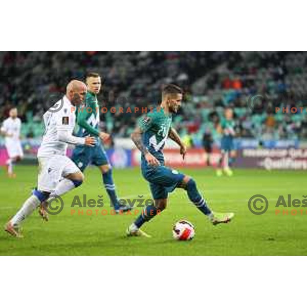 Petar Stojanovic in action during FIFA World Cup 2022 Qualifiers match between Slovenia and Cyprus in Stozice, Ljubljana, Slovenia on November 14, 2021