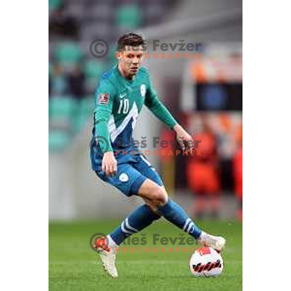 Miha Zajc in action during FIFA World Cup 2022 Qualifiers match between Slovenia and Cyprus in Stozice, Ljubljana, Slovenia on November 14, 2021