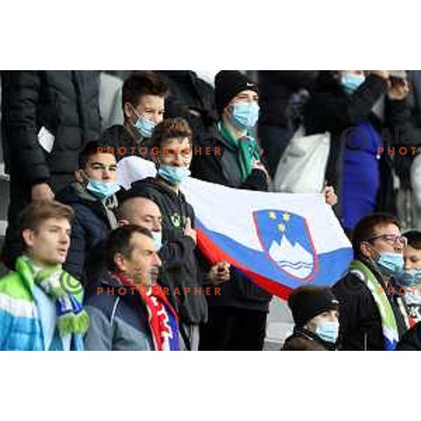 Fans of Slovenia during FIFA World Cup 2022 Qualifiers match between Slovenia and Cyprus in Stozice, Ljubljana, Slovenia on November 14, 2021