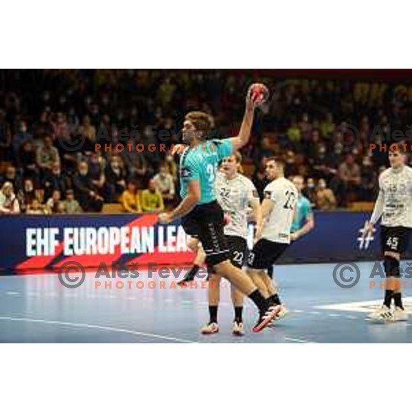 Jernej Drobez in action during EHF European league match between Gorenje Velenje and Nexe in Velenje, Slovenia on November 16, 2021 