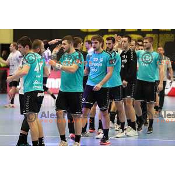 Jernej Drobez in action during EHF European league match between Gorenje Velenje and Nexe in Velenje, Slovenia on November 16, 2021 
