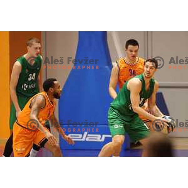 Jan Kosi and Carlbe Ervin in action during Nova KBM league match between Helios Suns and Krka in Domzale, Slovenia on November 16, 2021