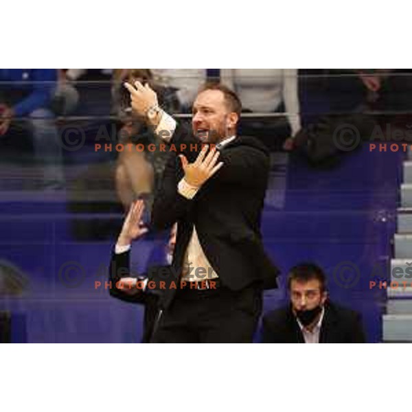 Head coach Dejan Jakara in action during Nova KBM league match between Helios Suns and Krka in Domzale, Slovenia on November 16, 2021