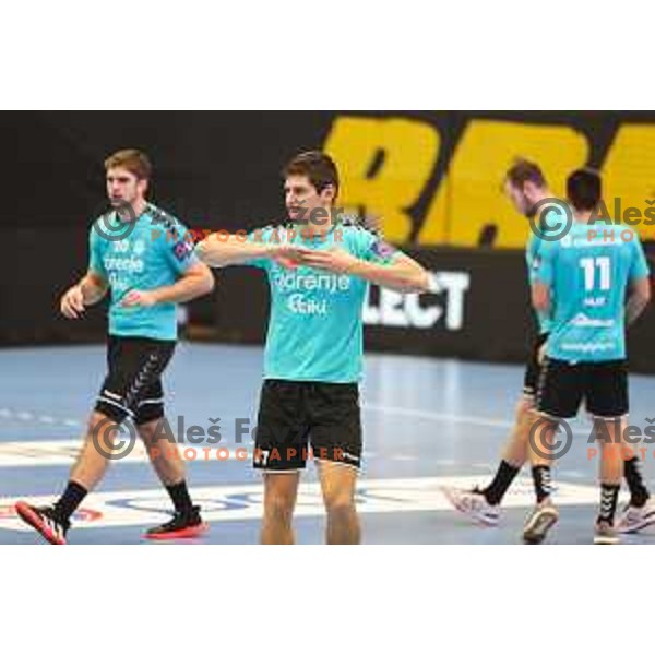 Aleks Kavcic in action during EHF European league match between Gorenje Velenje and Nexe in Velenje, Slovenia on November 16, 2021