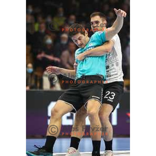 in action during EHF European league match between Gorenje Velenje and Nexe in Velenje, Slovenia on November 16, 2021