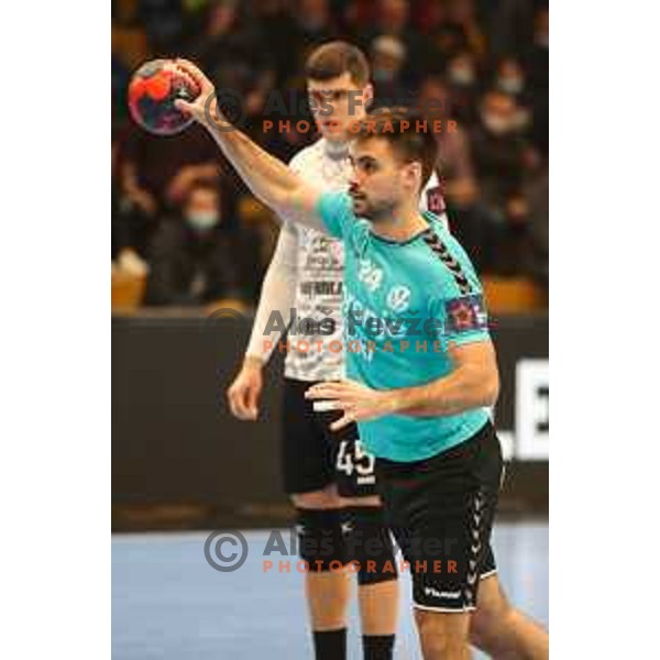 in action during EHF European league match between Gorenje Velenje and Nexe in Velenje, Slovenia on November 16, 2021