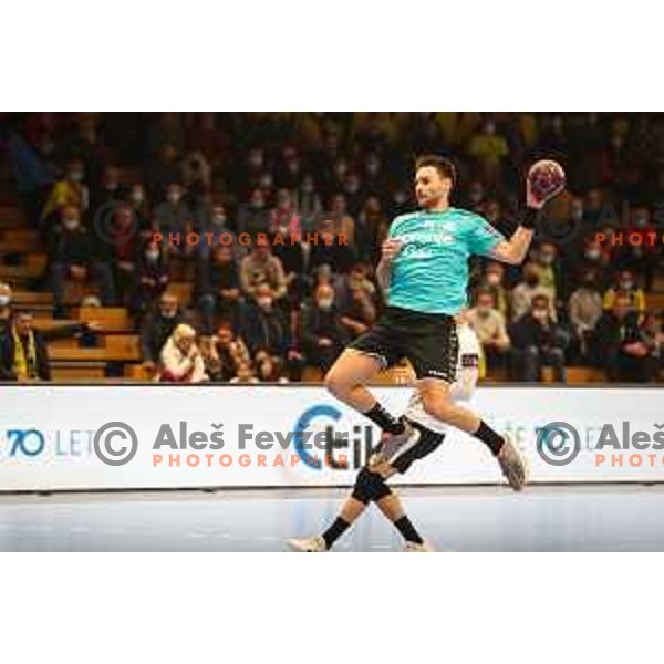 Kenan Pajt in action during EHF European league match between Gorenje Velenje and Nexe in Velenje, Slovenia on November 16, 2021
