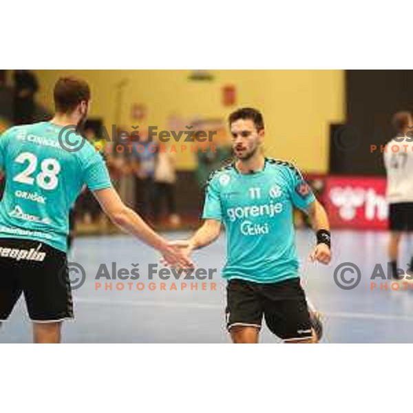 Kenan Pajt in action during EHF European league match between Gorenje Velenje and Nexe in Velenje, Slovenia on November 16, 2021