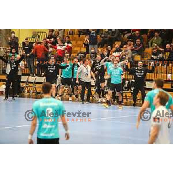 in action during EHF European league match between Gorenje Velenje and Nexe in Velenje, Slovenia on November 16, 2021