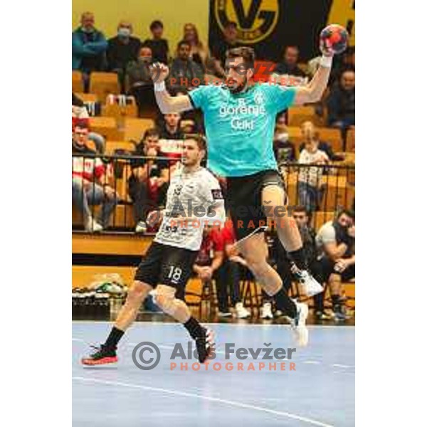 in action during EHF European league match between Gorenje Velenje and Nexe in Velenje, Slovenia on November 16, 2021