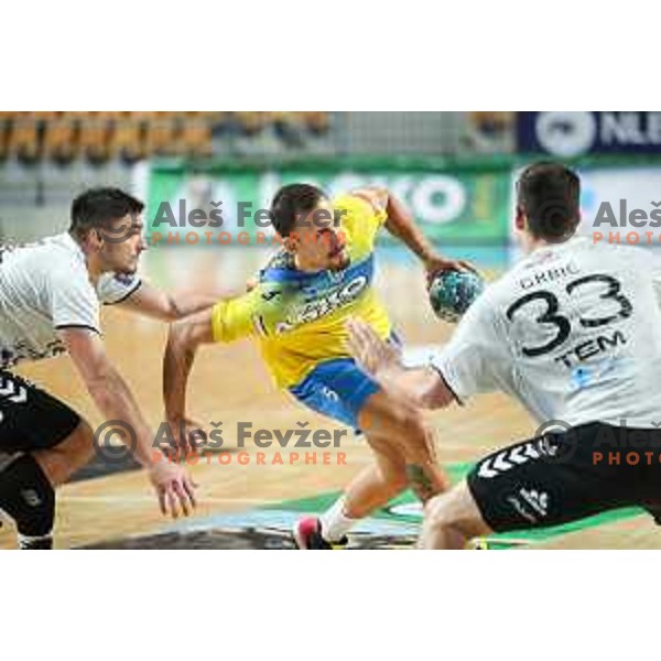 Stefan Terzic in action during 1.NLB league handball match between Celje Pivovarna Lasko and Trimo Trebnje in Celje, Slovenia on November 19, 2021