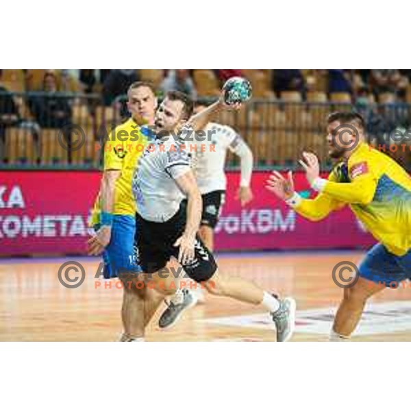 Marko Kotar in action during 1.NLB league handball match between Celje Pivovarna Lasko and Trimo Trebnje in Celje, Slovenia on November 19, 2021