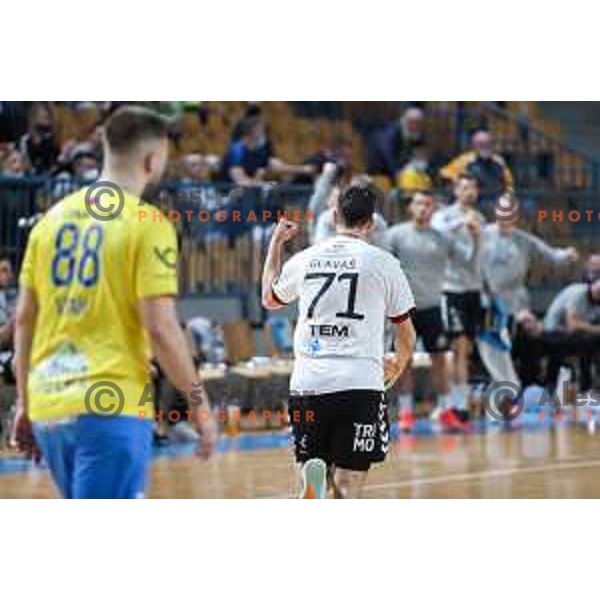 Filip Glavas in action during 1.NLB league handball match between Celje Pivovarna Lasko and Trimo Trebnje in Celje, Slovenia on November 19, 2021