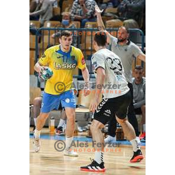 Ante Ivankovic in action during 1.NLB league handball match between Celje Pivovarna Lasko and Trimo Trebnje in Celje, Slovenia on November 19, 2021