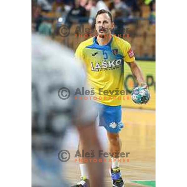 Stefan Terzic in action during 1.NLB league handball match between Celje Pivovarna Lasko and Trimo Trebnje in Celje, Slovenia on November 19, 2021