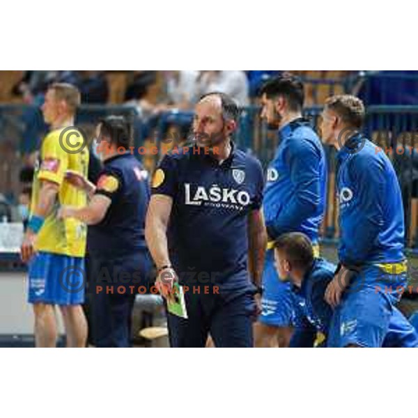 Alem Toskic in action during 1.NLB league handball match between Celje Pivovarna Lasko and Trimo Trebnje in Celje, Slovenia on November 19, 2021