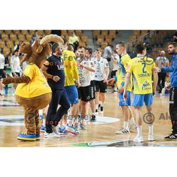 in action during 1.NLB league handball match between Celje Pivovarna Lasko and Trimo Trebnje in Celje, Slovenia on November 19, 2021