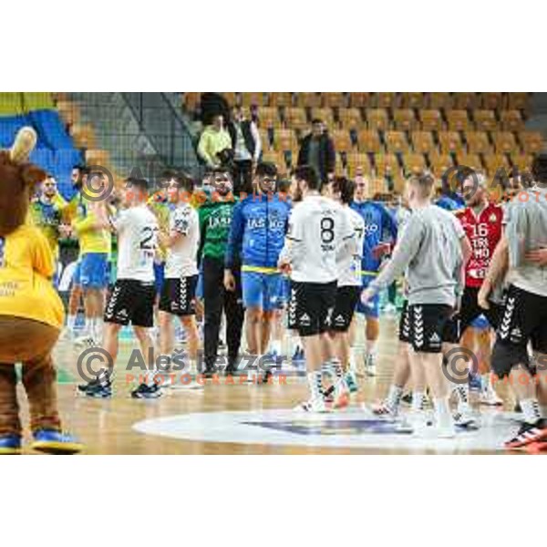 in action during 1.NLB league handball match between Celje Pivovarna Lasko and Trimo Trebnje in Celje, Slovenia on November 19, 2021