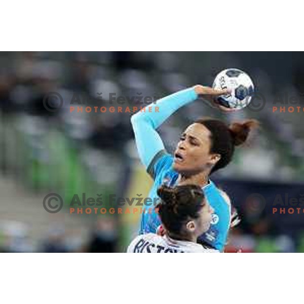 Allison Pineau in action during EHF Champions League Women 2021-2022 handball match between Krim Mercator (SLO) and CSKA (RUS) in Ljubljana, Slovenia on November 20, 2021