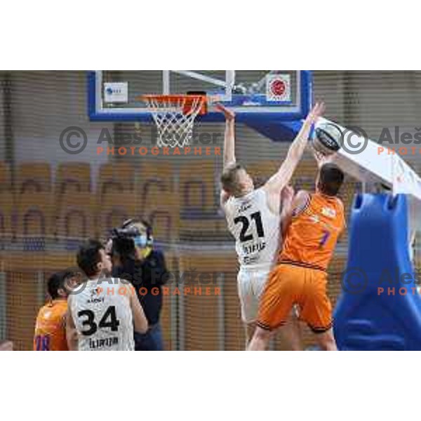 in action during Nova KBM league basketball match between Nutrispoint Ilirija and Helios Suns in Ljubljana, Slovenia on November 21, 2021