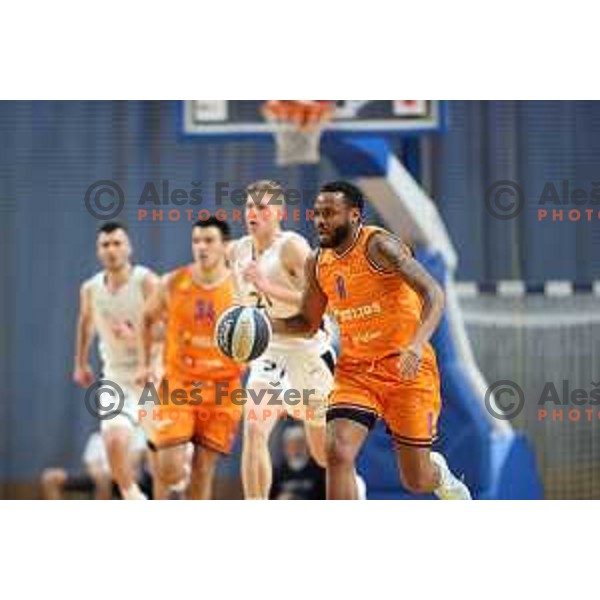 Carlbe Ervin in action during Nova KBM league basketball match between Nutrispoint Ilirija and Helios Suns in Ljubljana, Slovenia on November 21, 2021