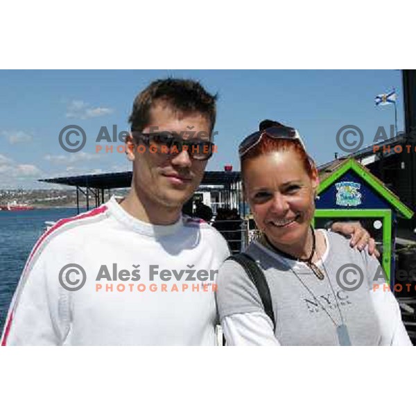 Marcel Rodman and Spela Predan ,members of Slovenia ice-hockey team at 2008 IIHF World Championship before departure to whale watching cruise in Halifax, Nova Scotia, Canada, May 7th 2008. Photo by Ales Fevzer 