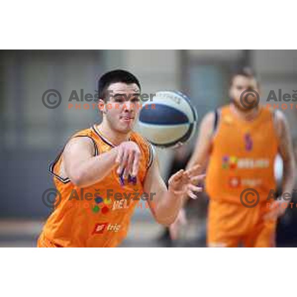 Bine Prepelic in action during Nova KBM league basketball match between Nutrispoint Ilirija and Helios Suns in Ljubljana, Slovenia on November 21, 2021