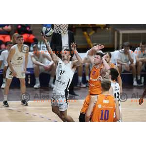 in action during Nova KBM league basketball match between Nutrispoint Ilirija and Helios Suns in Ljubljana, Slovenia on November 21, 2021