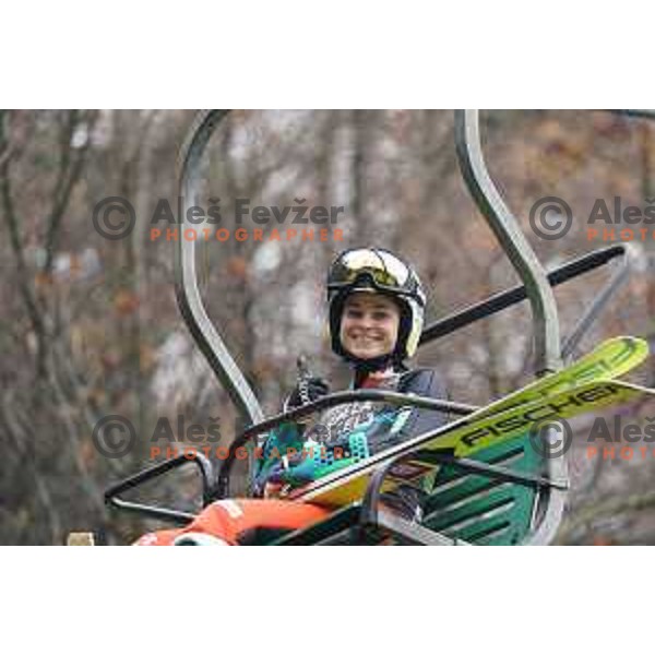 Nika Kriznar of Slovenia Ski-jumping team during practice session in Kranj, Slovenia on November 23, 2021