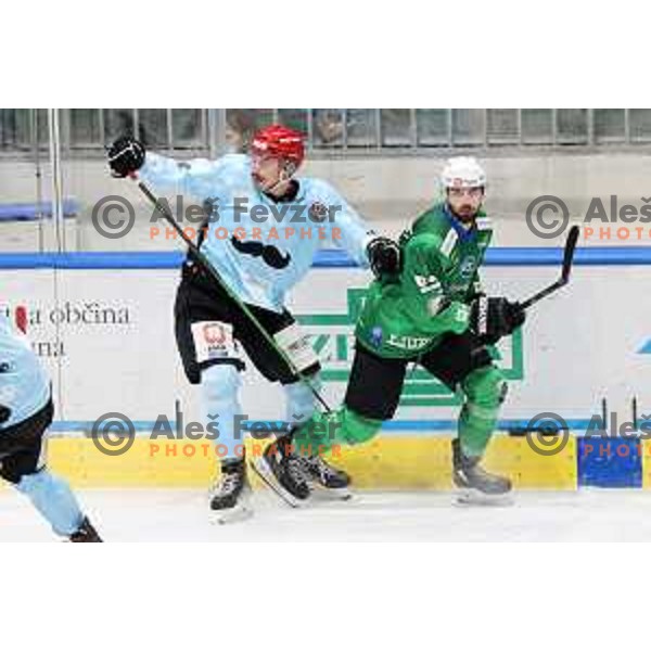 Miha Krmelj and Aleksandar Magovac in action during Slovenian Championship regular season match between SZ Olimpija and SIJ Acroni Jesenice in Ljubljana, Slovenia on November 23, 2021