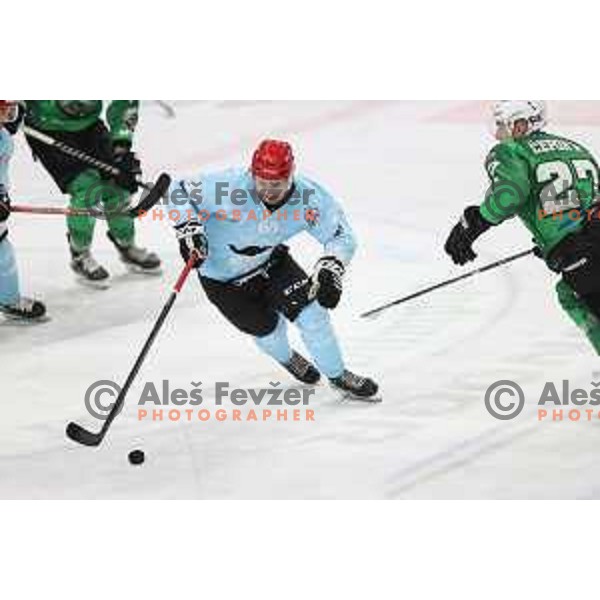 Eetu Elo in action during Slovenian Championship regular season match between SZ Olimpija and SIJ Acroni Jesenice in Ljubljana, Slovenia on November 23, 2021