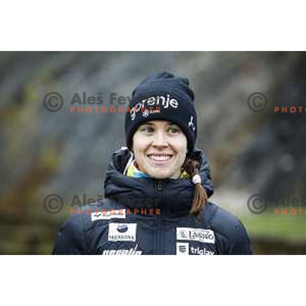 Ursa Bogataj of Slovenia Ski-jumping team during practice session in Kranj, Slovenia on November 23, 2021