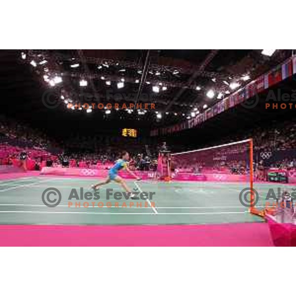 Maja Tvrdy of Slovenia in action in second round of badminton tournament in Wembley Arena at London 2012 Summer Olympic games on July 29, 2012