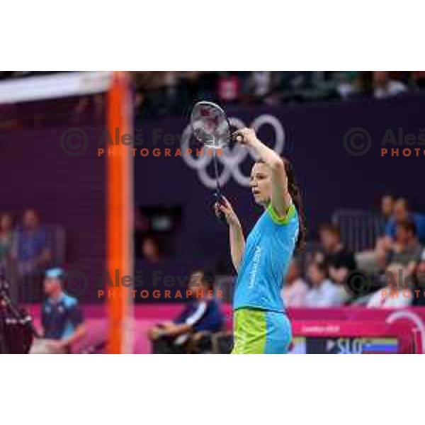 Maja Tvrdy of Slovenia in action in second round of badminton tournament in Wembley Arena at London 2012 Summer Olympic games on July 29, 2012