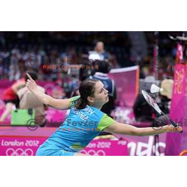 Maja Tvrdy of Slovenia in action in second round of badminton tournament in Wembley Arena at London 2012 Summer Olympic games on July 29, 2012