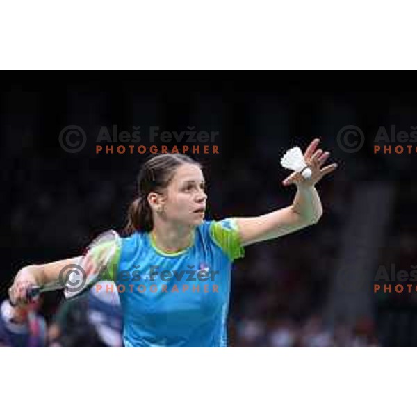 Maja Tvrdy of Slovenia in action in second round of badminton tournament in Wembley Arena at London 2012 Summer Olympic games on July 29, 2012