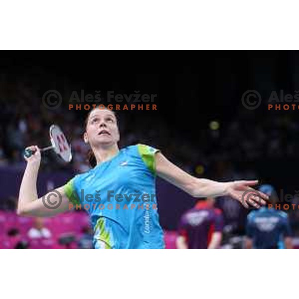 Maja Tvrdy of Slovenia in action in second round of badminton tournament in Wembley Arena at London 2012 Summer Olympic games on July 29, 2012