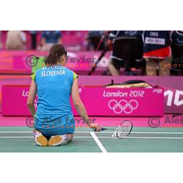 Maja Tvrdy of Slovenia in action in second round of badminton tournament in Wembley Arena at London 2012 Summer Olympic games on July 29, 2012