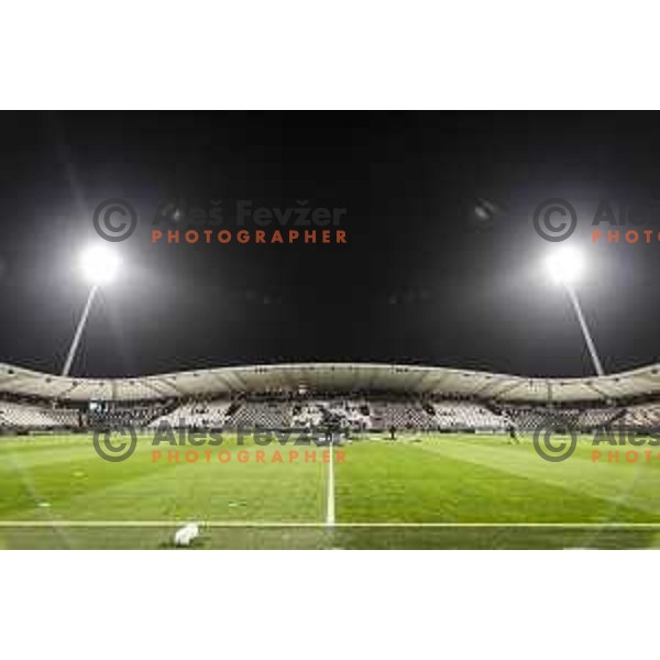 East wing in black and white colors prior to UEFA Europa Conference League football match between NS Mura and Tottenham Hotspur in Ljudski vrt, Maribor, Slovenia on November 25, 2021