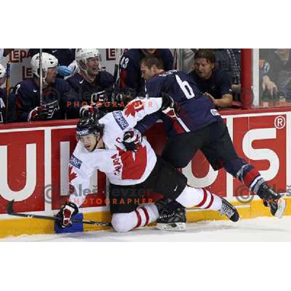 Doan of Canada and Gleason (6) of USA at 2008 IIHF World Championship, played in Metro Arena, Halifax, Nova Scotia,Canada, May 6th 2008.Canada won the game 5:4. Photo by Ales Fevzer 