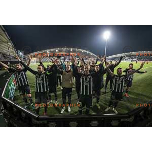 Nik Lorbek, Ziga Kous, Luka Bobicanec, Zan Karnicnik, Tomi Horvat, Mitja Lotric and other players of Mura celebrating after UEFA Europa Conference League football match between NS Mura and Tottenham Hotspur in Ljudski vrt, Maribor, Slovenia on November 25, 2021. Photo: Jure Banfi/www.alesfevzer.com