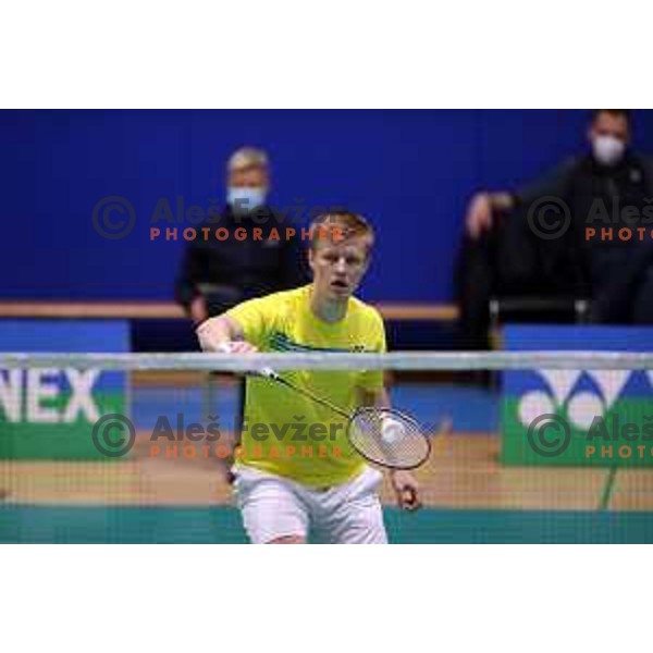 Miha Ivancic of Slovenia competes in first round of Yonex Slovenia Future masters in Badminton, Brezice on November 26, 2021