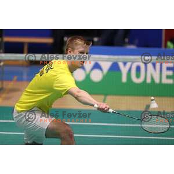 Miha Ivancic of Slovenia competes in first round of Yonex Slovenia Future masters in Badminton, Brezice on November 26, 2021