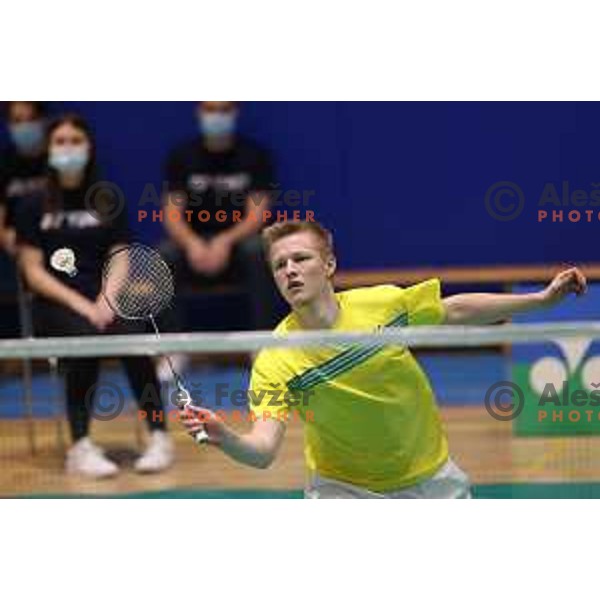 Miha Ivancic of Slovenia competes in first round of Yonex Slovenia Future masters in Badminton, Brezice on November 26, 2021