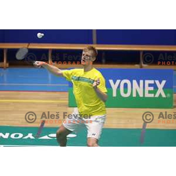 Miha Ivancic of Slovenia competes in first round of Yonex Slovenia Future masters in Badminton, Brezice on November 26, 2021