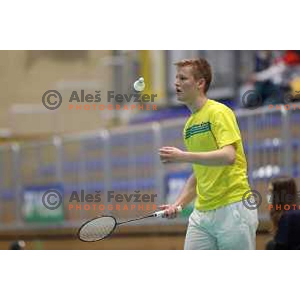 Miha Ivancic of Slovenia competes in first round of Yonex Slovenia Future masters in Badminton, Brezice on November 26, 2021