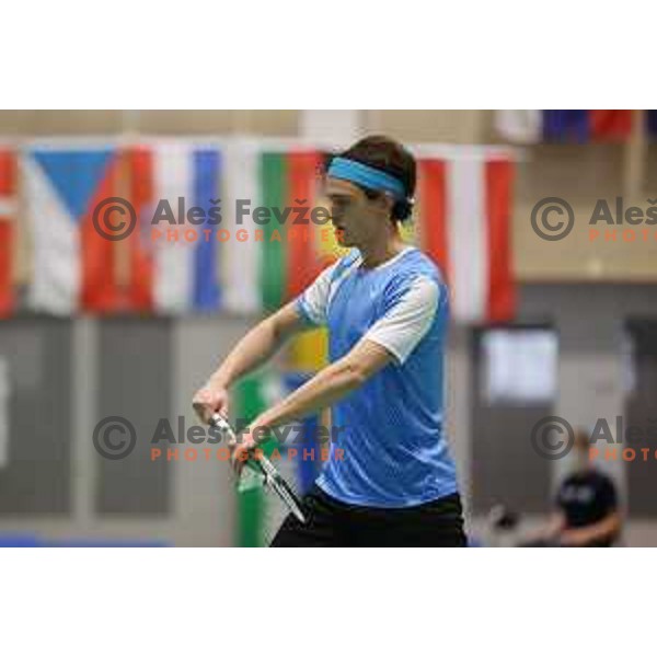 Miha Ivanic of Slovenia competes in first round of Yonex Slovenia Future masters in Badminton, Brezice on November 26, 2021