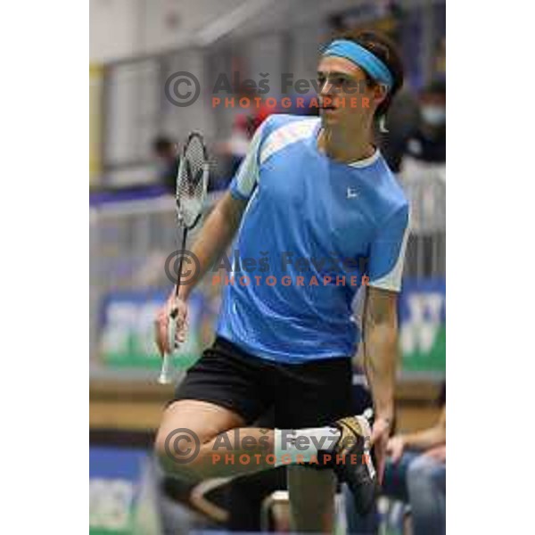 Miha Ivanic of Slovenia competes in first round of Yonex Slovenia Future masters in Badminton, Brezice on November 26, 2021