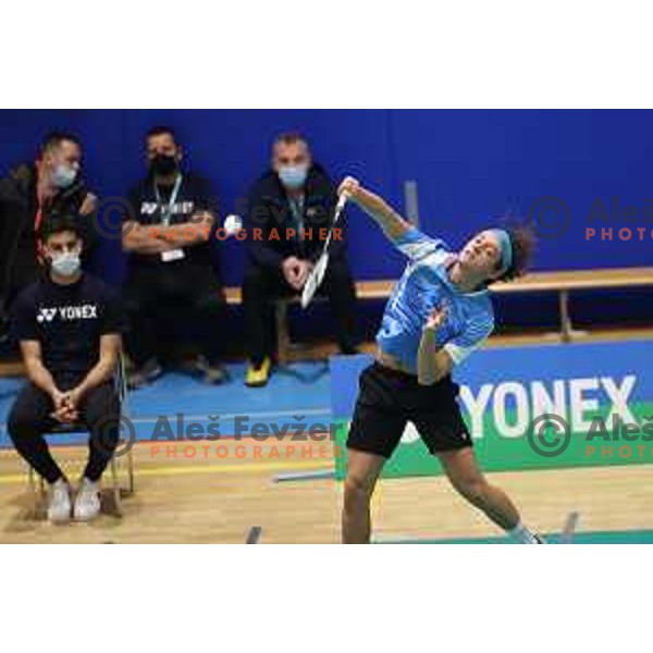 Miha Ivanic of Slovenia competes in first round of Yonex Slovenia Future masters in Badminton, Brezice on November 26, 2021